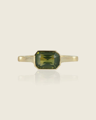 Teal Green Emerald Cut Sapphire Ring