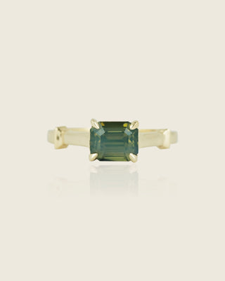 Opalescent Teal Green Emerald Cut Sapphire Ring