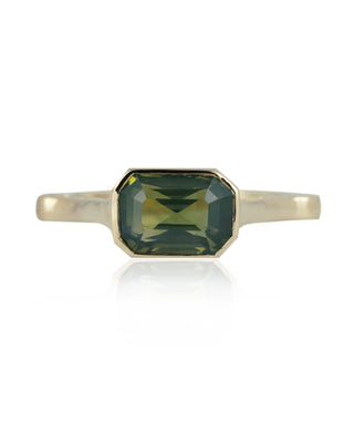 Teal Green Emerald Cut Sapphire Ring