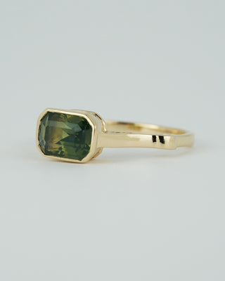 Teal Green Emerald Cut Sapphire Ring