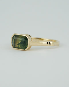 Teal Green Emerald Cut Sapphire Ring