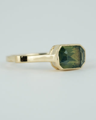 Teal Green Emerald Cut Sapphire Ring