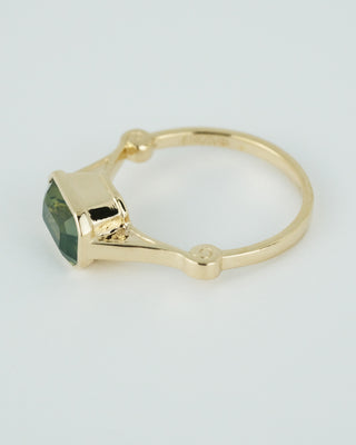 Teal Green Emerald Cut Sapphire Ring