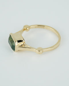 Teal Green Emerald Cut Sapphire Ring