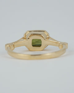 Teal Green Emerald Cut Sapphire Ring