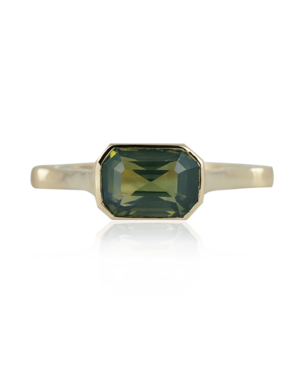 Teal Green Emerald Cut Sapphire Ring