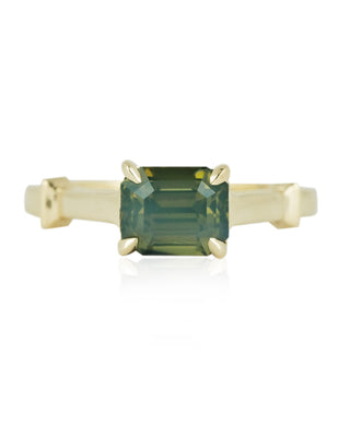 Opalescent Teal Green Emerald Cut Sapphire Ring