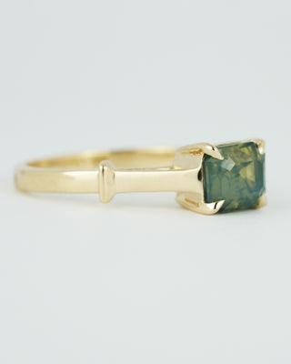 Opalescent Teal Green Emerald Cut Sapphire Ring