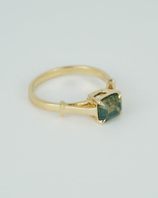Opalescent Teal Green Emerald Cut Sapphire Ring