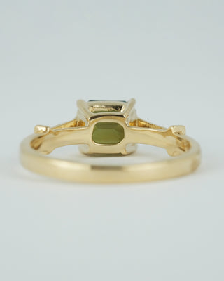 Opalescent Teal Green Emerald Cut Sapphire Ring