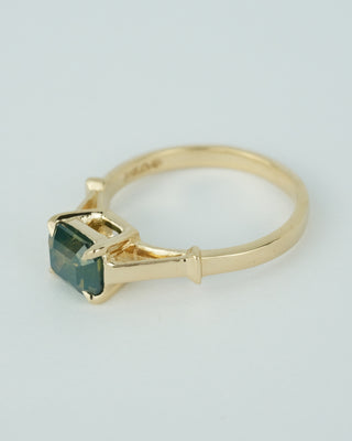 Opalescent Teal Green Emerald Cut Sapphire Ring