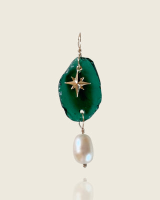 Green Ancient Roman Glass and Pearl and Star Pendant