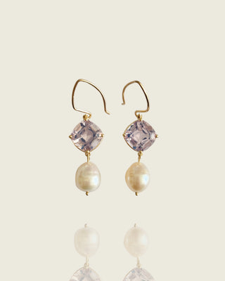 Lavender Quartz and Pearl Earrings