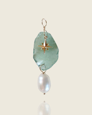 Light Green Ancient Roman Glass and Pearl and Star Pendant