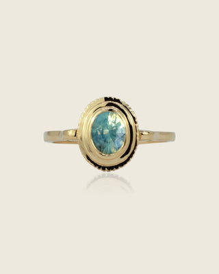 Opalescent Sea Green Oval Sapphire Ring
