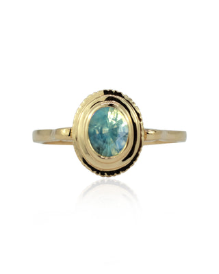 Opalescent Sea Green Oval Sapphire Ring