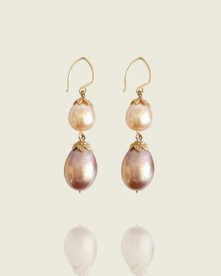 Peach and Lavender Pearl Drop Earrings