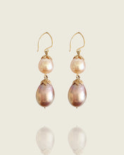 Load image into Gallery viewer, Peach and Lavender Pearl Drop Earrings

