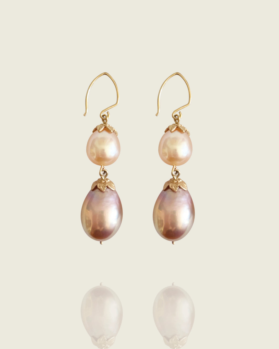 Peach and Lavender Pearl Drop Earrings