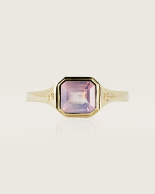 Purple Pink Emerald Cut Sapphire Ring