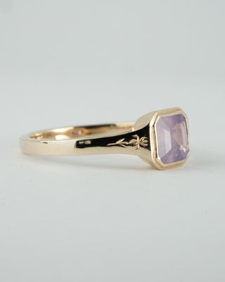Purple Pink Emerald Cut Sapphire Ring