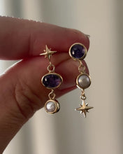 Load and play video in Gallery viewer, Mismatch Tanzanite and Pearl Star Stud Earrings
