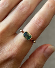 Load and play video in Gallery viewer, Teal Green Emerald Cut Sapphire Ring
