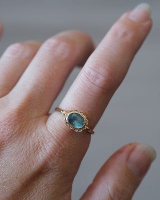 Opalescent Blue Green Oval Montana Sapphire Ring