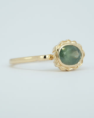 Opalescent Blue Green Oval Montana Sapphire Ring