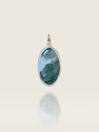 "Breeze" Silver Moss Agate Oval Pendant