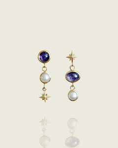 Mismatch Tanzanite and Pearl Star Stud Earrings