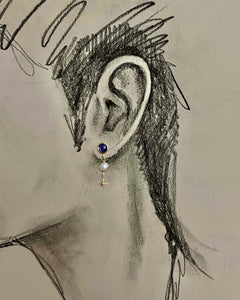 Mismatch Tanzanite and Pearl Star Stud Earrings