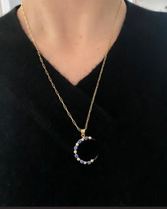Antique Seed Pearl And Sapphire Crescent Moon Conversion Pendant