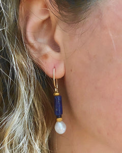Lapis Lazuli, Pearl, and Sapphire Earrings
