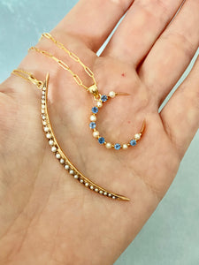 Antique Seed Pearl And Sapphire Crescent Moon Conversion Pendant