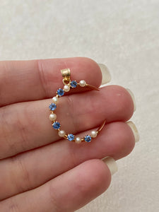 Antique Seed Pearl And Sapphire Crescent Moon Conversion Pendant