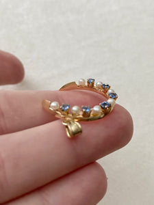 Antique Seed Pearl And Sapphire Crescent Moon Conversion Pendant