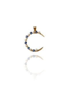 Antique Seed Pearl And Sapphire Crescent Moon Conversion Pendant