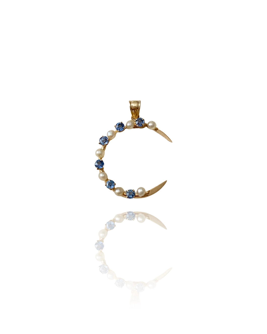 Antique Seed Pearl And Sapphire Crescent Moon Conversion Pendant