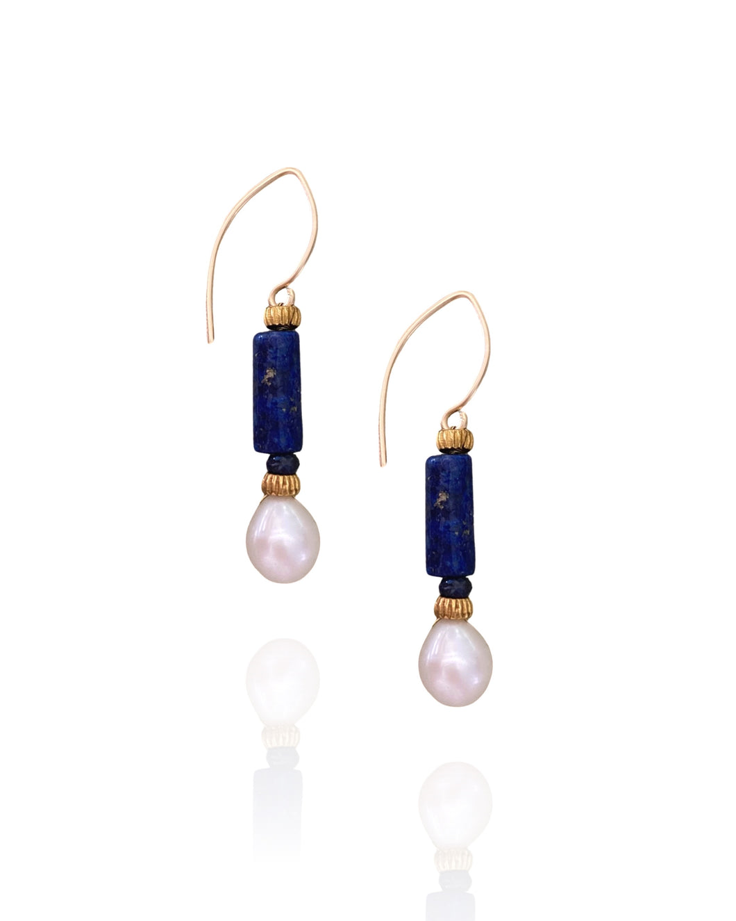 Lapis Lazuli, Pearl, and Sapphire Earrings