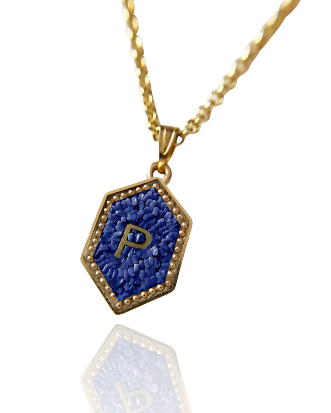 Micro Mosaic Initial Pendant in 14k Gold