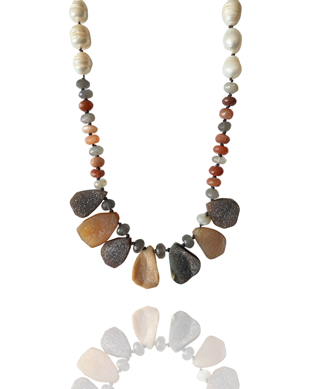 Moonstone, Pearl, And Druzy Necklace