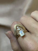 Load and play video in Gallery viewer, Rainbow Moonstone Emerald Cut Ring
