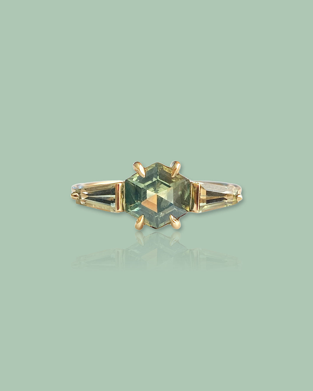 Green Sapphire and Tourmaline Ring