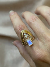 Load image into Gallery viewer, Rainbow Moonstone Emerald Cut Ring
