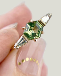 Green Sapphire and Tourmaline Ring