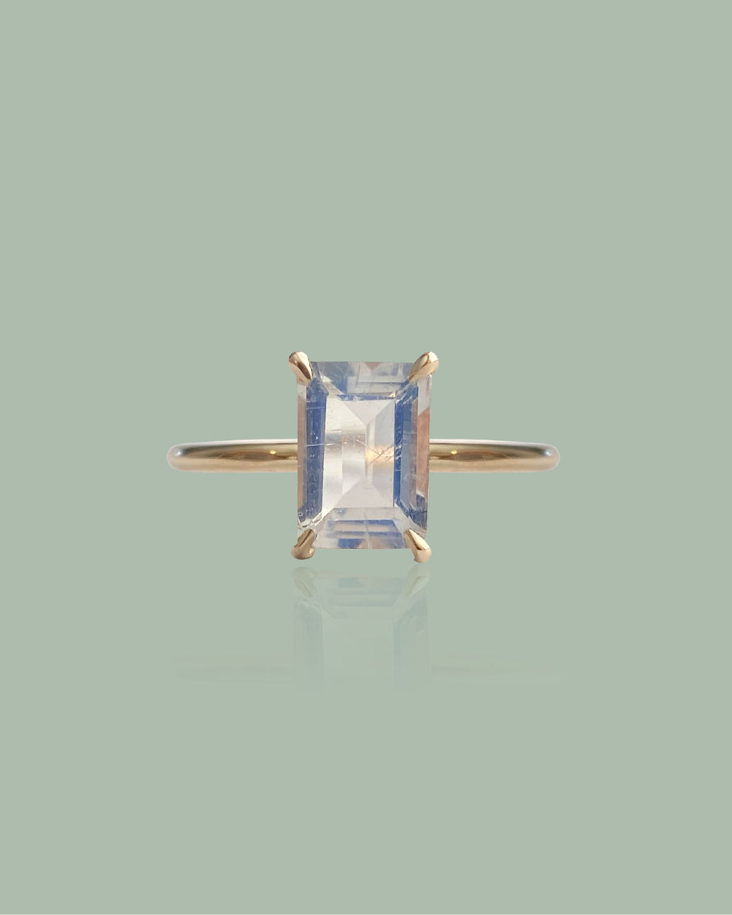 Rainbow Moonstone Emerald Cut Ring